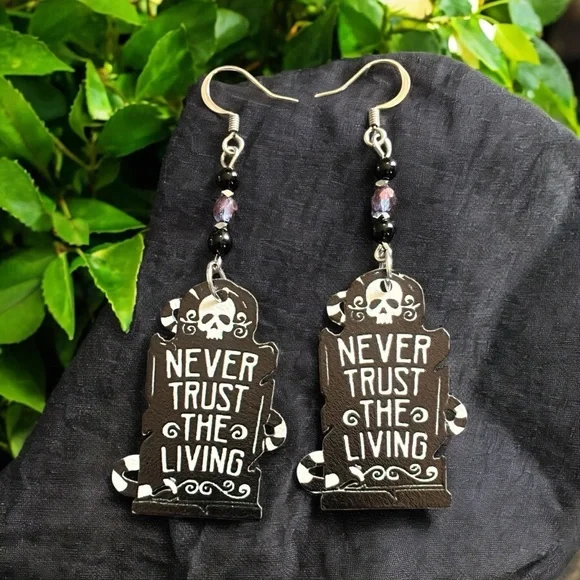 Hand crafted Never Trust The Living earrings - Picture 4 of 5